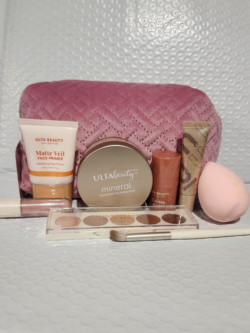 Ulta Beauty Makeup Bundle with Pink Quilted Cosmetic Bag